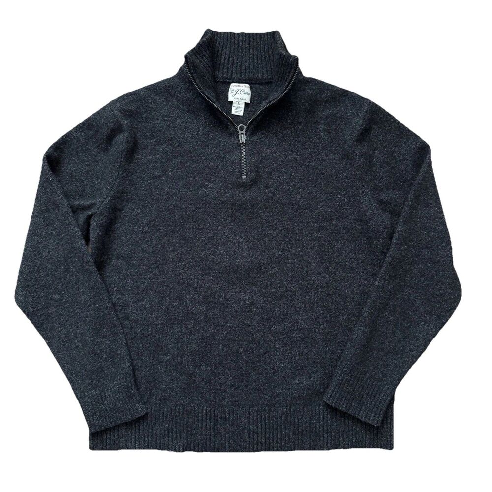 J Crew Rugged Merino Charcoal Gray Youth L 1/4 Zip Pullover Sweater Wool Blend